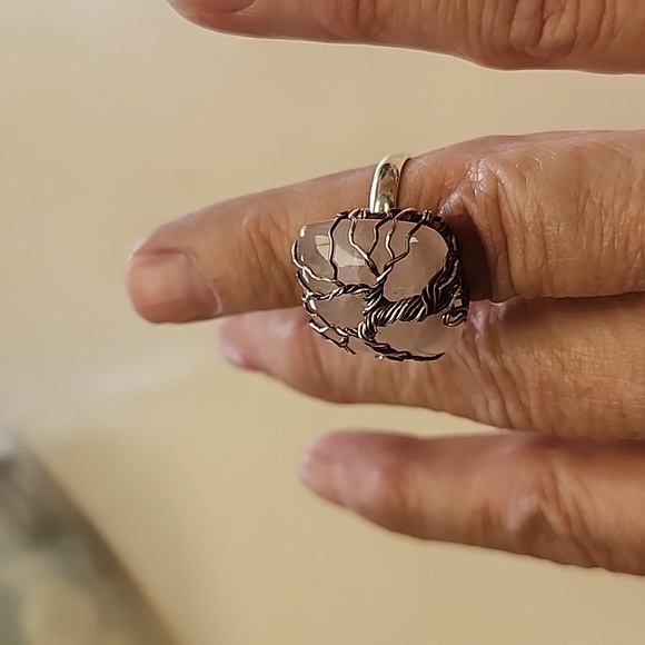 New Sterling silver Rose Quartz tree of life ring size 6 - Picture 7 of 7